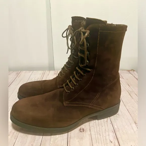 Aquatalia Mens Dark Brown Sz‎ 10 Fur Boots Dyed Sheep Waterproof Italy