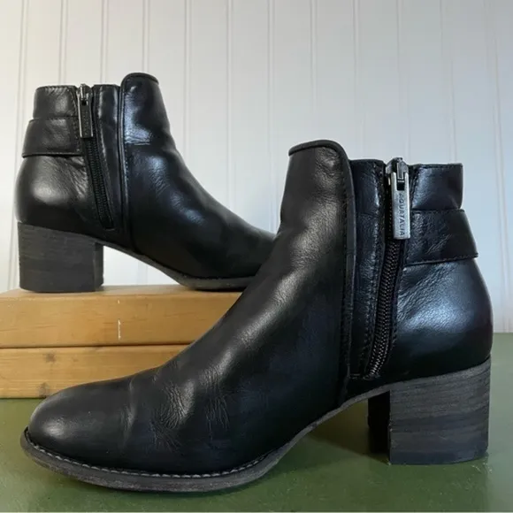 Aquatalia W’proof Moto/Biker Ankle Boots in Black Leather w Buckles *Italy*