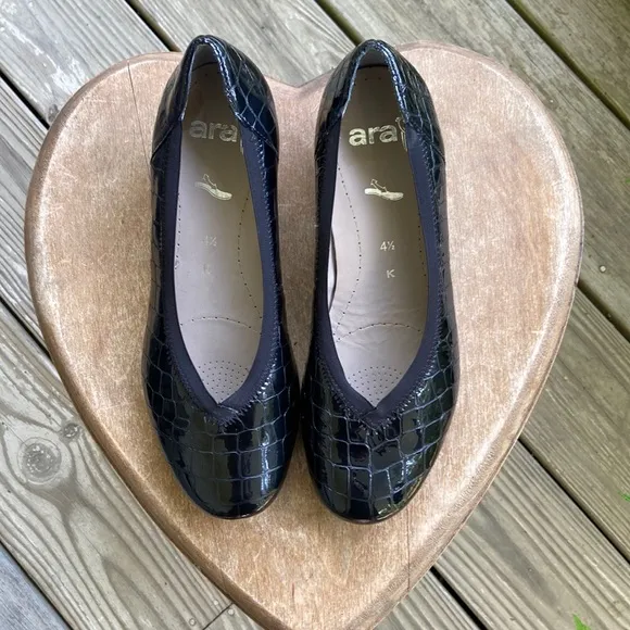 Ara Bricen Black Patent Croc Comfort Pumps Shoes Women's Size 7
