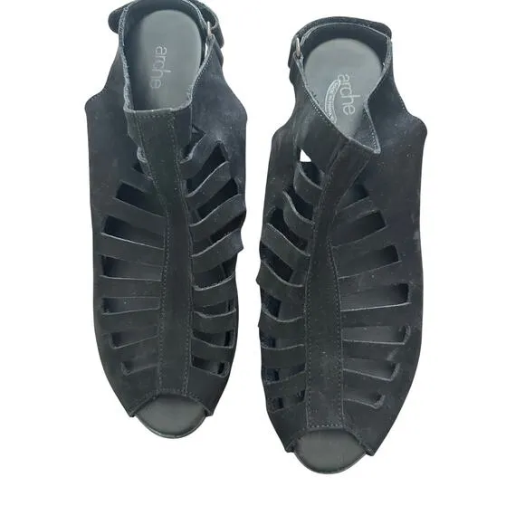 ARCHE sandals enexor nuit (small heeled sandals- Black Suede- 11M (size 42)