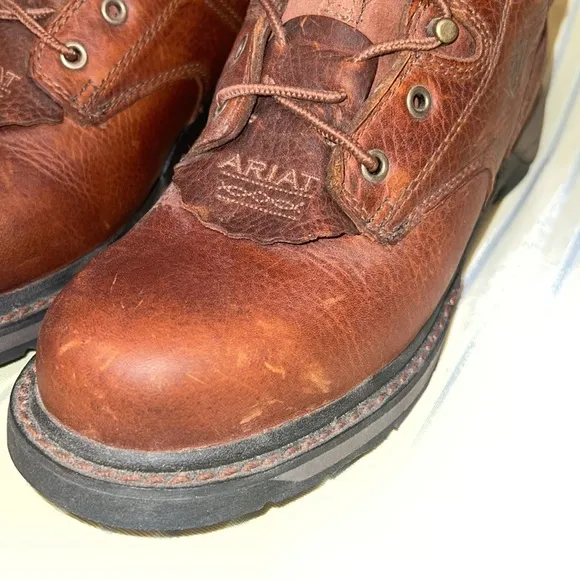 Ariat Brown Leather Lace Up Ankle Work Boots 6.5B B STEEL TOE #31460