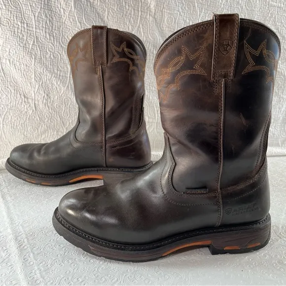 Ariat Mens 12 D Work Hog Round Toe Western Work Boots Chocolate Brown DAMAGED
