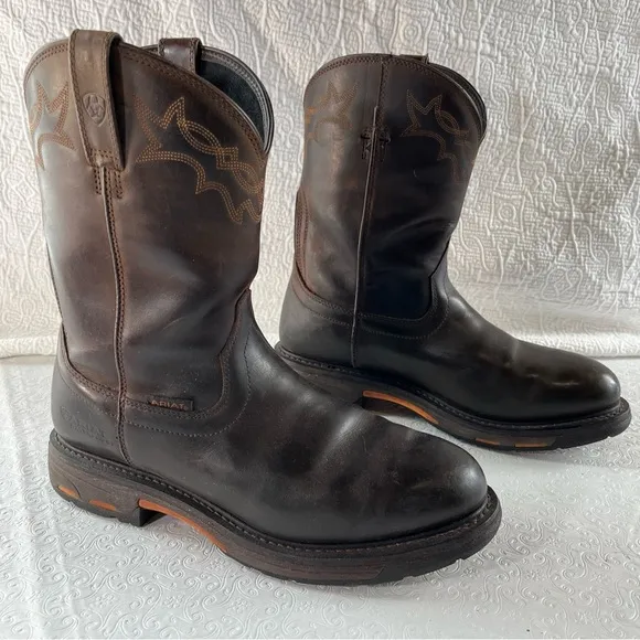 Ariat Mens 12 D Work Hog Round Toe Western Work Boots Chocolate Brown DAMAGED
