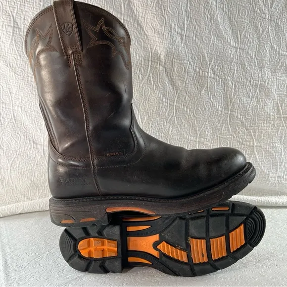 Ariat Mens 12 D Work Hog Round Toe Western Work Boots Chocolate Brown DAMAGED