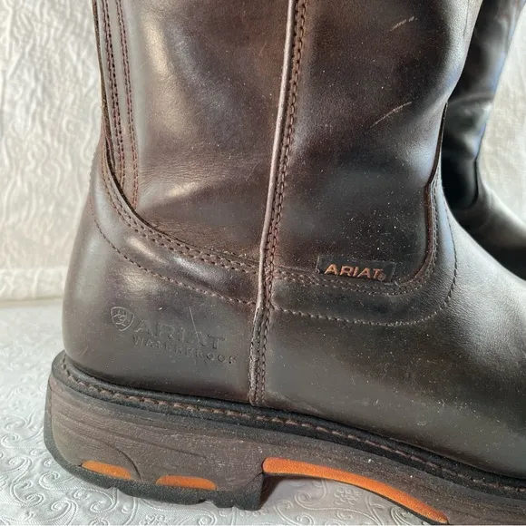 Ariat Mens 12 D Work Hog Round Toe Western Work Boots Chocolate Brown DAMAGED