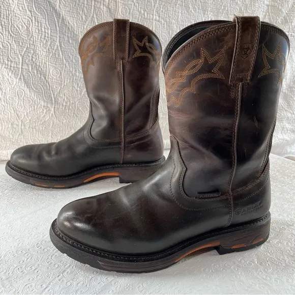 Ariat Mens 12 D Work Hog Round Toe Western Work Boots Chocolate Brown DAMAGED