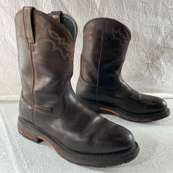 Ariat Mens 12 D Work Hog Round Toe Western Work Boots Chocolate Brown DAMAGED