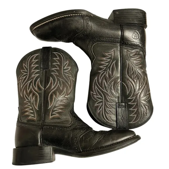 Ariat Men’s Black Embroidered Leather Square Toe Boots Size 7D