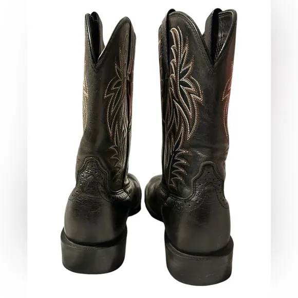 Ariat Men’s Black Embroidered Leather Square Toe Boots Size 7D