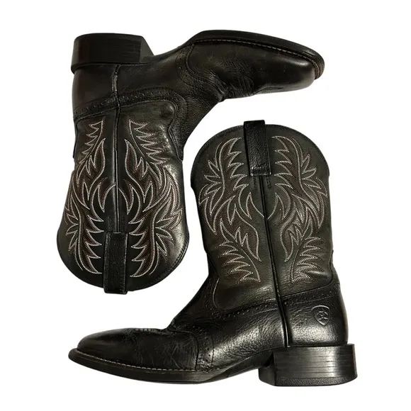 Ariat Men’s Black Embroidered Leather Square Toe Boots Size 7D
