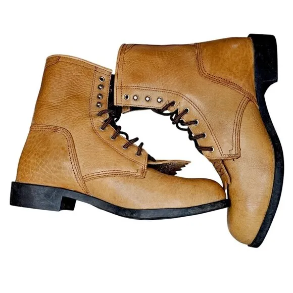 Ariat Mens Tan Brown Leather Kiltie Logger Work Boots 8‎ Inch Size 7.5 ATS