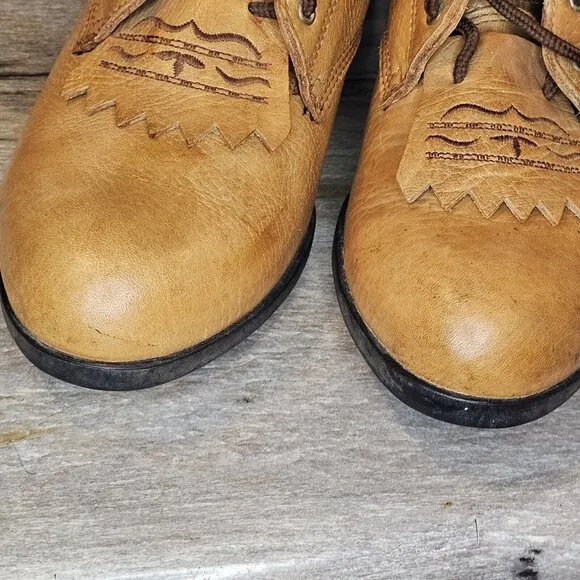 Ariat Mens Tan Brown Leather Kiltie Logger Work Boots 8‎ Inch Size 7.5 ATS