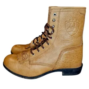 Ariat Mens Tan Brown Leather Kiltie Logger Work Boots 8‎ Inch Size 7.5 ATS