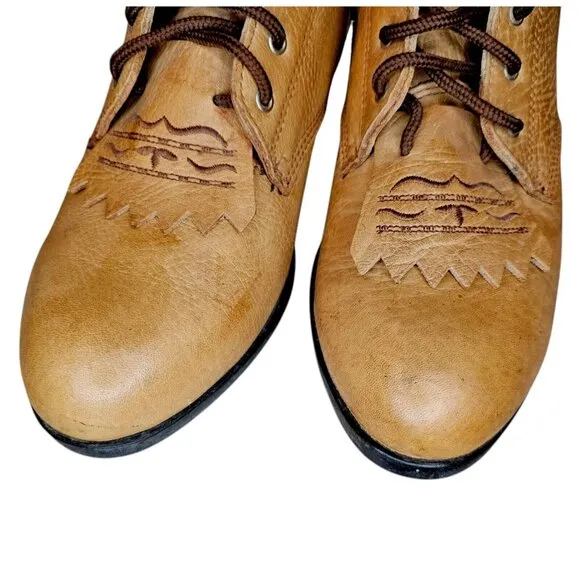Ariat Mens Tan Brown Leather Kiltie Logger Work Boots 8‎ Inch Size 7.5 ATS