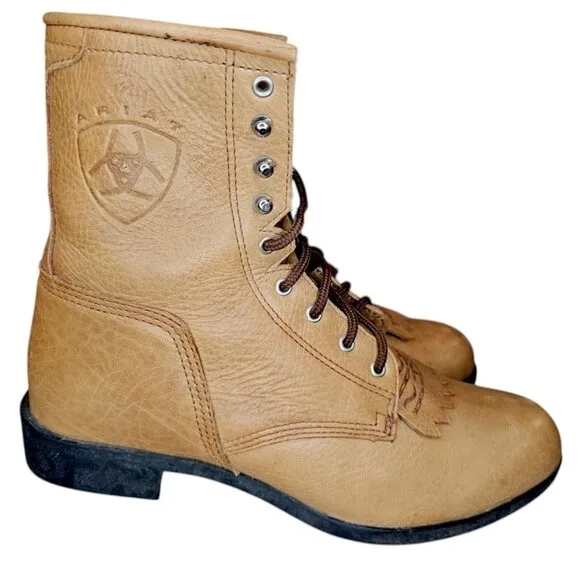Ariat Mens Tan Brown Leather Kiltie Logger Work Boots 8‎ Inch Size 7.5 ATS