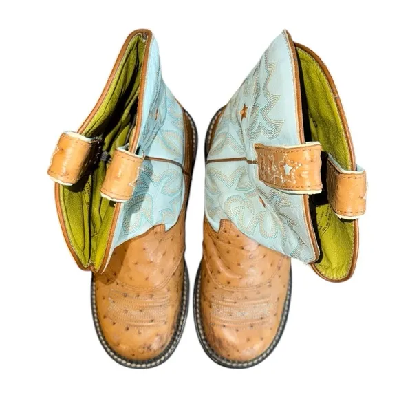 ARIAT Ostrich Print Leather Stars Western Cowgirl Work Roper Boot Women’s Sz 7.5