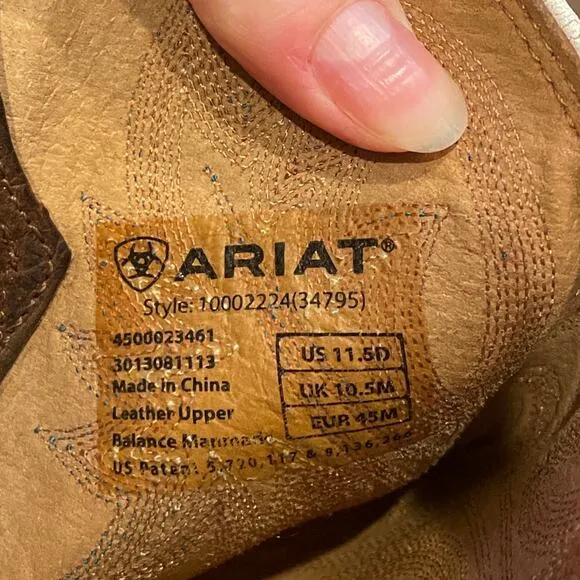 ARIAT Quickdraw Square Toe Cowboy Boots Tumbled Bark Beige 10002224 Men's 11.5