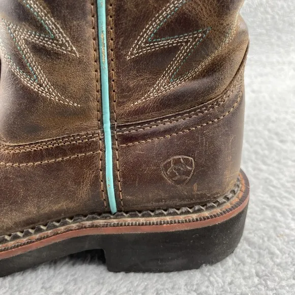Ariat Western Boots Girls 13 Teal Brown Leather Cowgirl Rodeo Outdoor Riding 90s