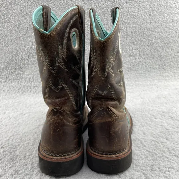 Ariat Western Boots Girls 13 Teal Brown Leather Cowgirl Rodeo Outdoor Riding 90s