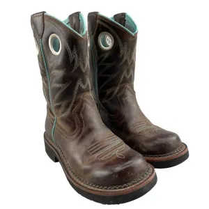 Ariat Western Boots Girls 13 Teal Brown Leather Cowgirl Rodeo Outdoor Riding 90s