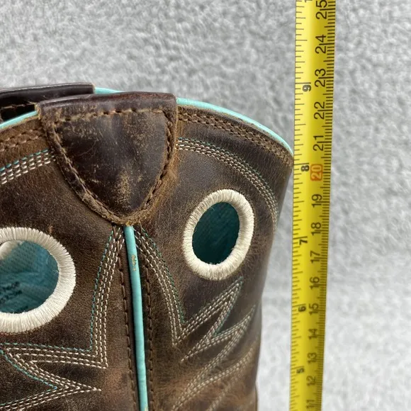 Ariat Western Boots Girls 13 Teal Brown Leather Cowgirl Rodeo Outdoor Riding 90s