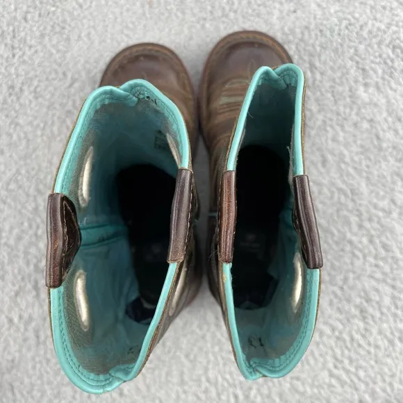 Ariat Western Boots Girls 13 Teal Brown Leather Cowgirl Rodeo Outdoor Riding 90s