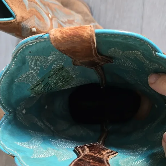 Ariat Women 10008017 Brown &amp; Teal Western Boots Square Toe Shoes Sz 9B