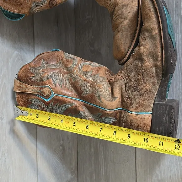 Ariat Women 10008017 Brown &amp; Teal Western Boots Square Toe Shoes Sz 9B