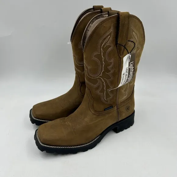 Ariat Women's 10B tan leather soft square toe cowboy work boots NWD 10044437