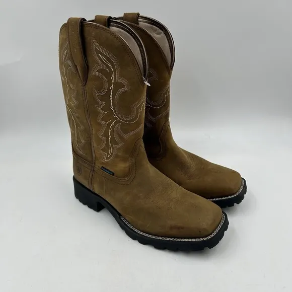 Ariat Women's 10B tan leather soft square toe cowboy work boots NWD 10044437