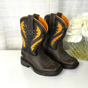 ARIAT WORK Kids Western Cowboy Boots - Brown and Orange, 8.5