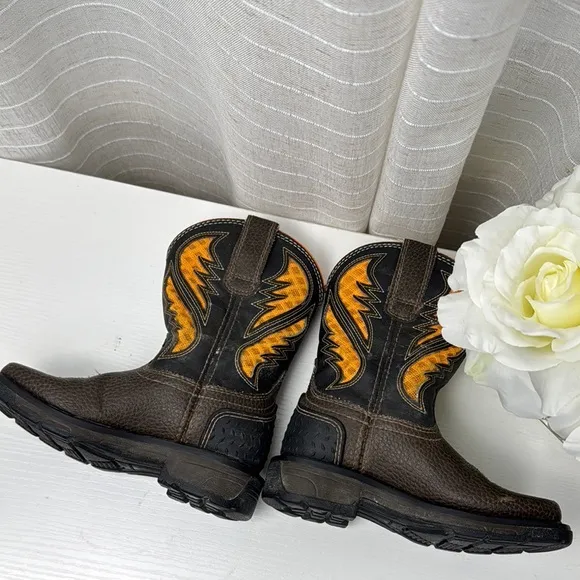 ARIAT WORK Kids Western Cowboy Boots - Brown and Orange, 8.5