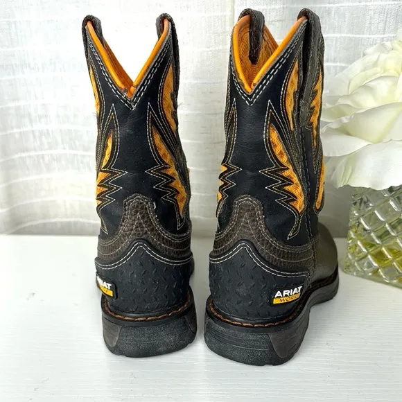 ARIAT WORK Kids Western Cowboy Boots - Brown and Orange, 8.5