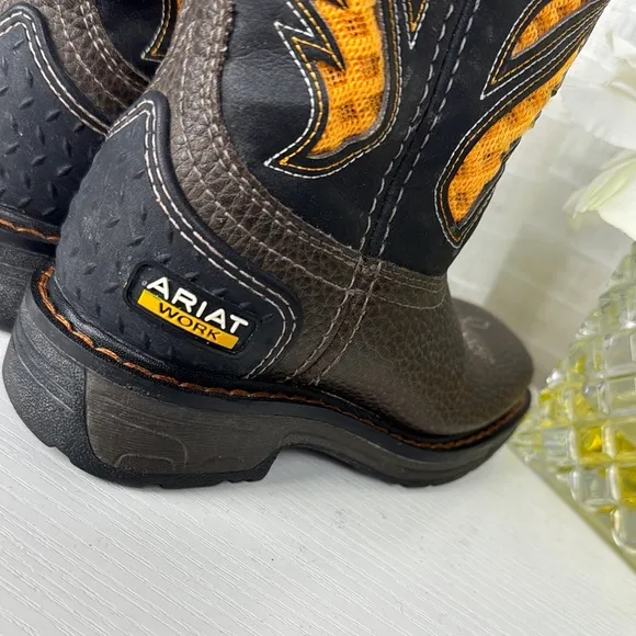 ARIAT WORK Kids Western Cowboy Boots - Brown and Orange, 8.5
