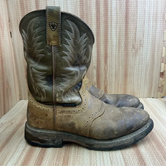 Ariat WorkHog Work Boots Mens 12EE Brown Cowboy Pull On Round Toe Ranch