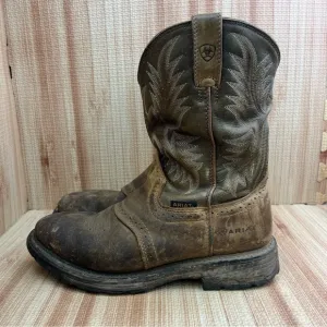 Ariat WorkHog Work Boots Mens 12EE Brown Cowboy Pull On Round Toe Ranch