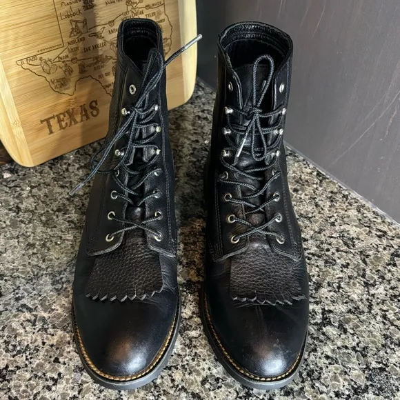 Arita Competitor II Black Deertan Roper Heel Boots Size 7 1/2