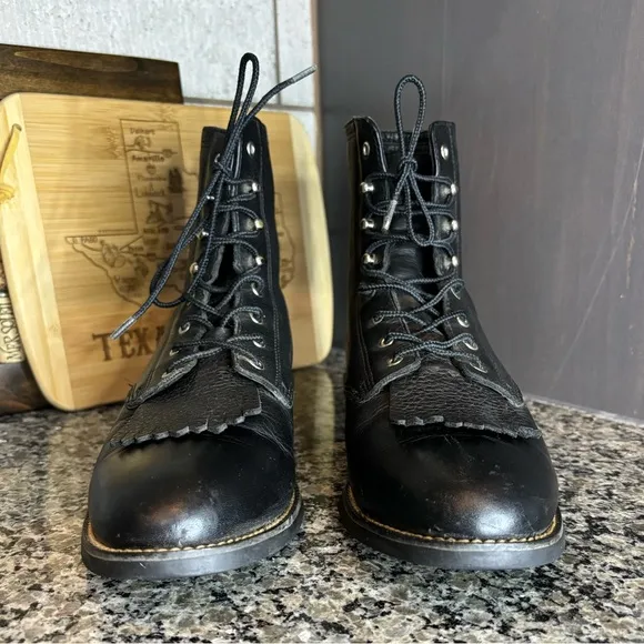 Arita Competitor II Black Deertan Roper Heel Boots Size 7 1/2