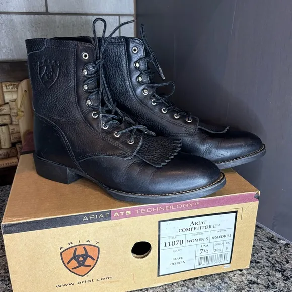 Arita Competitor II Black Deertan Roper Heel Boots Size 7 1/2