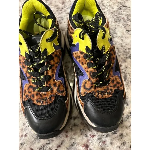 ASH Leopard Chunky Sneakers Fashion Athletic Trainer Shoes Women's size 5 EU 35