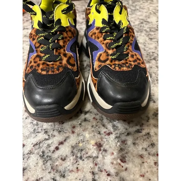 ASH Leopard Chunky Sneakers Fashion Athletic Trainer Shoes Women's size 5 EU 35