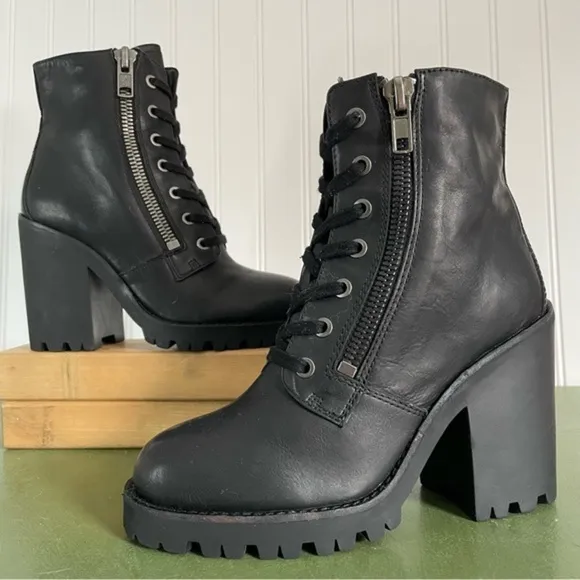 Ash POKER Double-Zip Chunky Lug Soled Boots in Black Leather