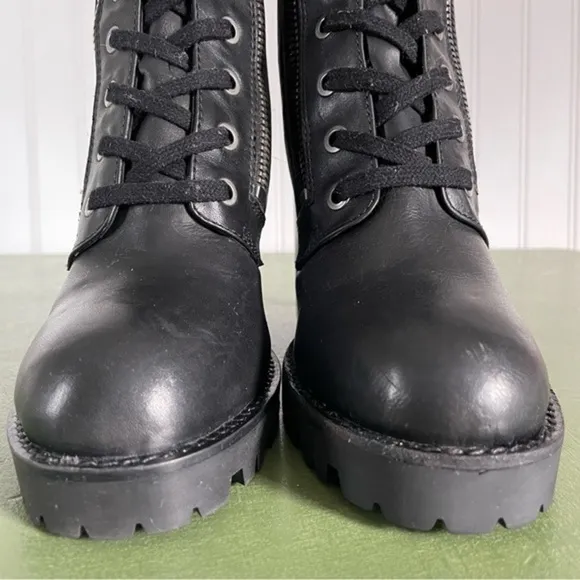 Ash POKER Double-Zip Chunky Lug Soled Boots in Black Leather