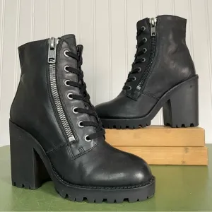 Ash POKER Double-Zip Chunky Lug Soled Boots in Black Leather