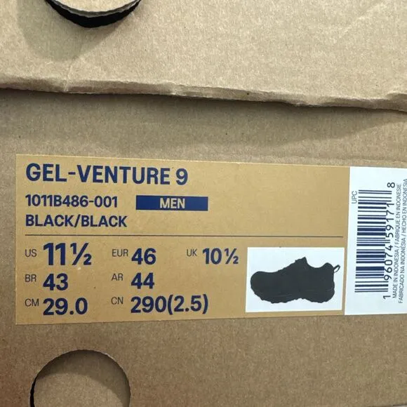 Asics Gel-Venture 9 Mens 11.5 Black 1011B488-001 NWT