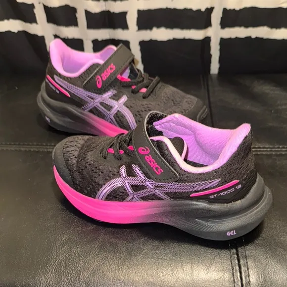 ASICS Kids' Black and Pink Shoes GT-1000 13
