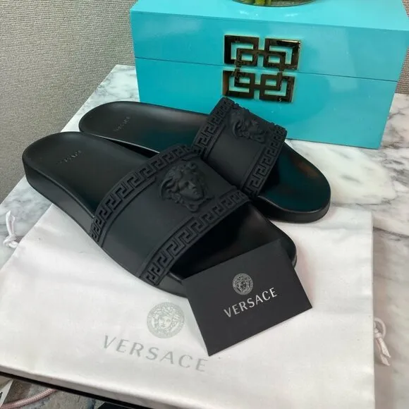 Authentic Versace Black Women’s Medusa Slides Sandals - EU Size 40 = US 9.5