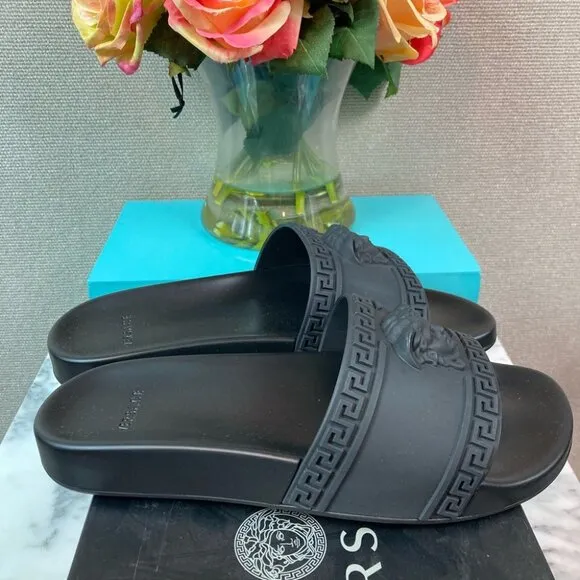 Authentic Versace Black Women’s Medusa Slides Sandals - EU Size 40 = US 9.5