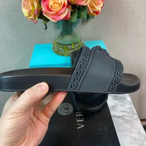 Authentic Versace Black Women’s Medusa Slides Sandals - EU Size 40 = US 9.5