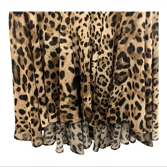 Autumn Adeigbo Larissa Midi Dress size 2 XS Leopard Print Ruffle Flutter Sleeves